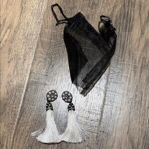 Express Beaded Pearl and White Tassel Drop Earrings